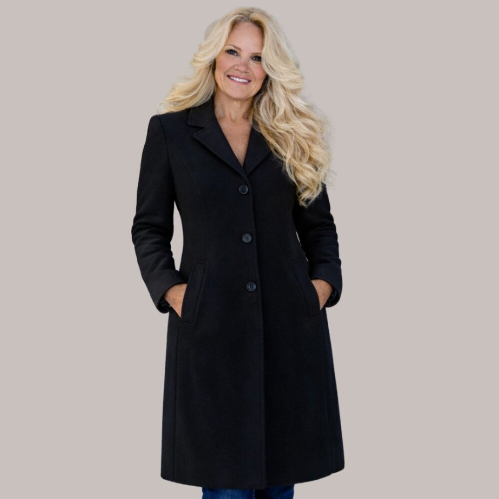Black Dress Coat with Notch Collar